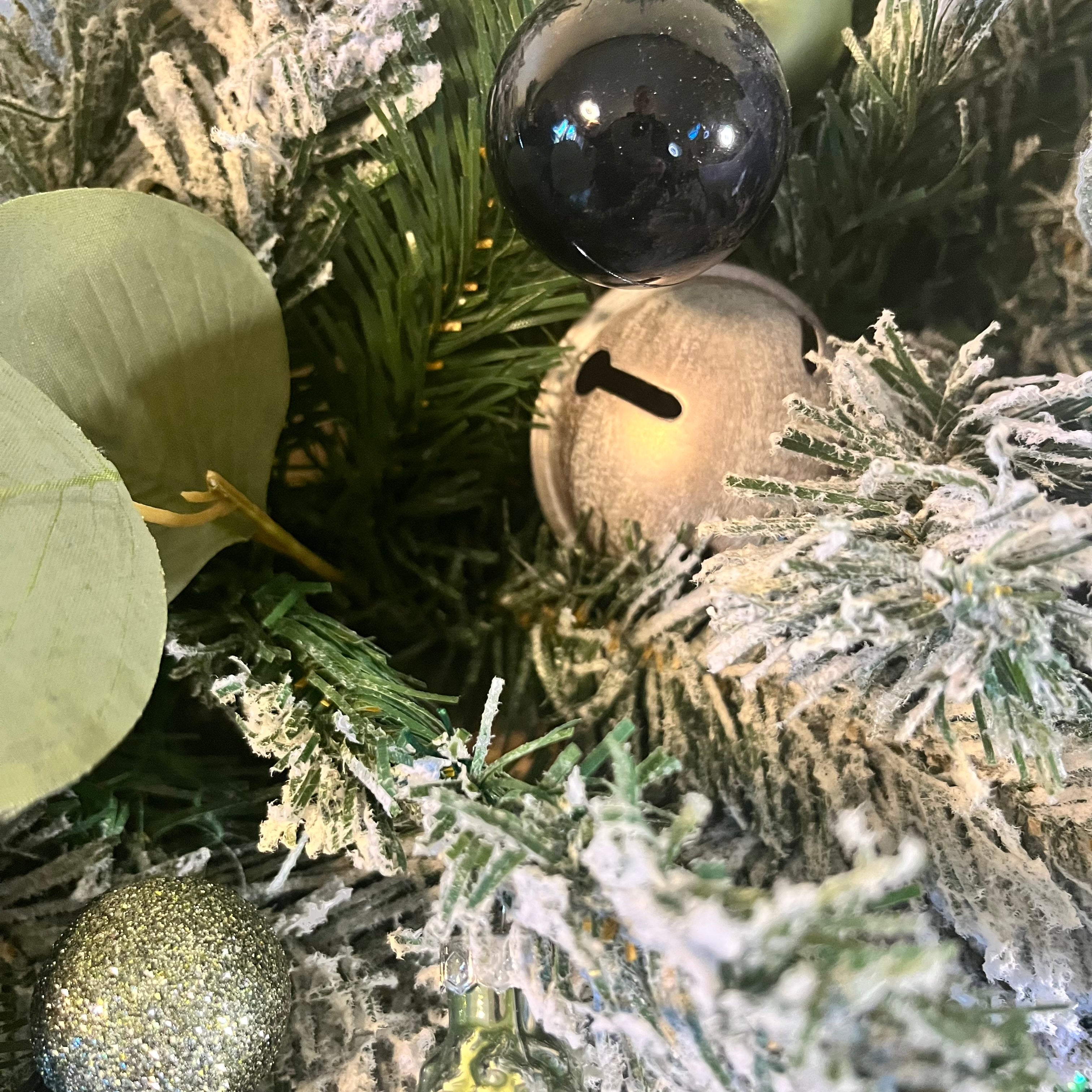 Navy blue and sage green snowy Christmas garland