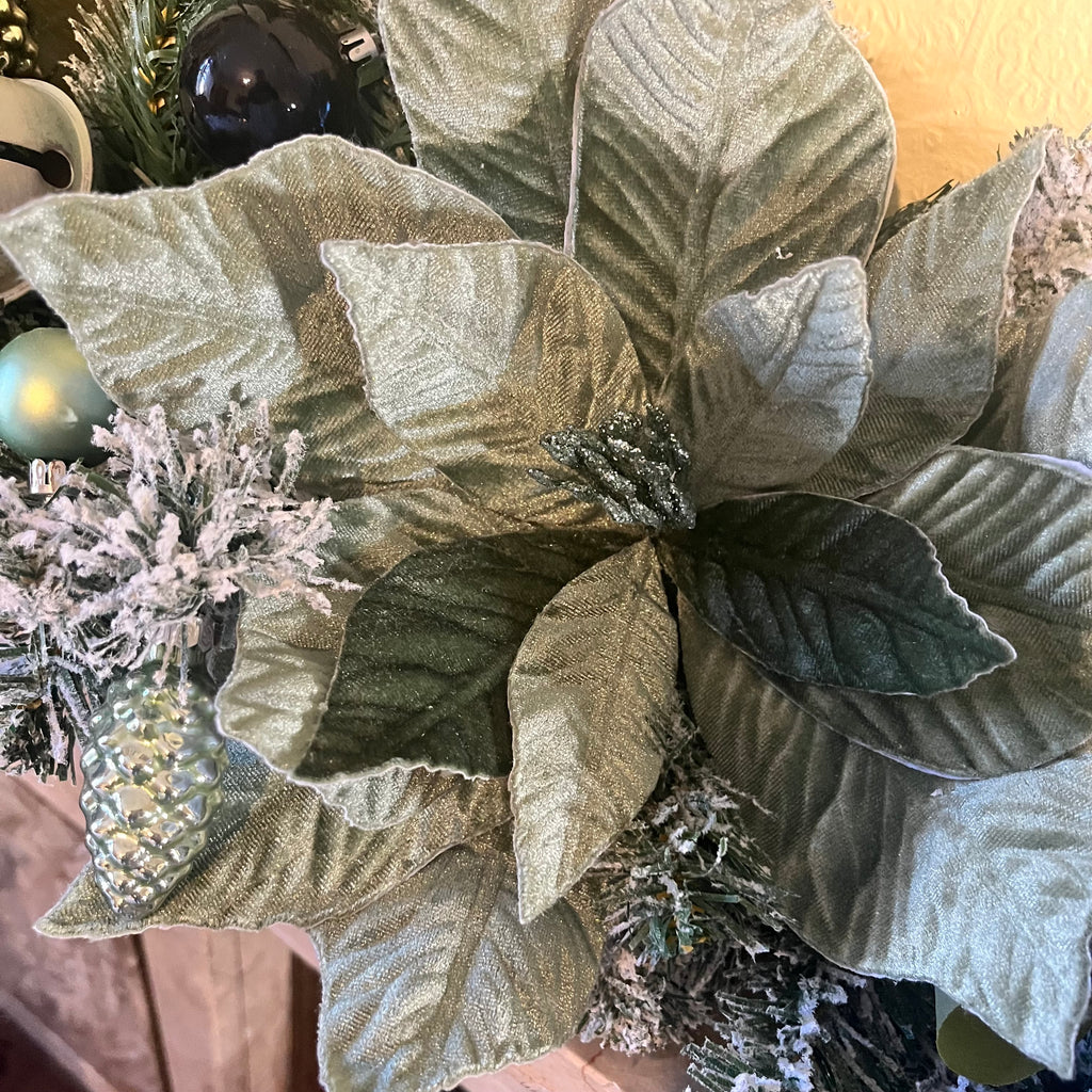Navy blue and sage green snowy Christmas garland