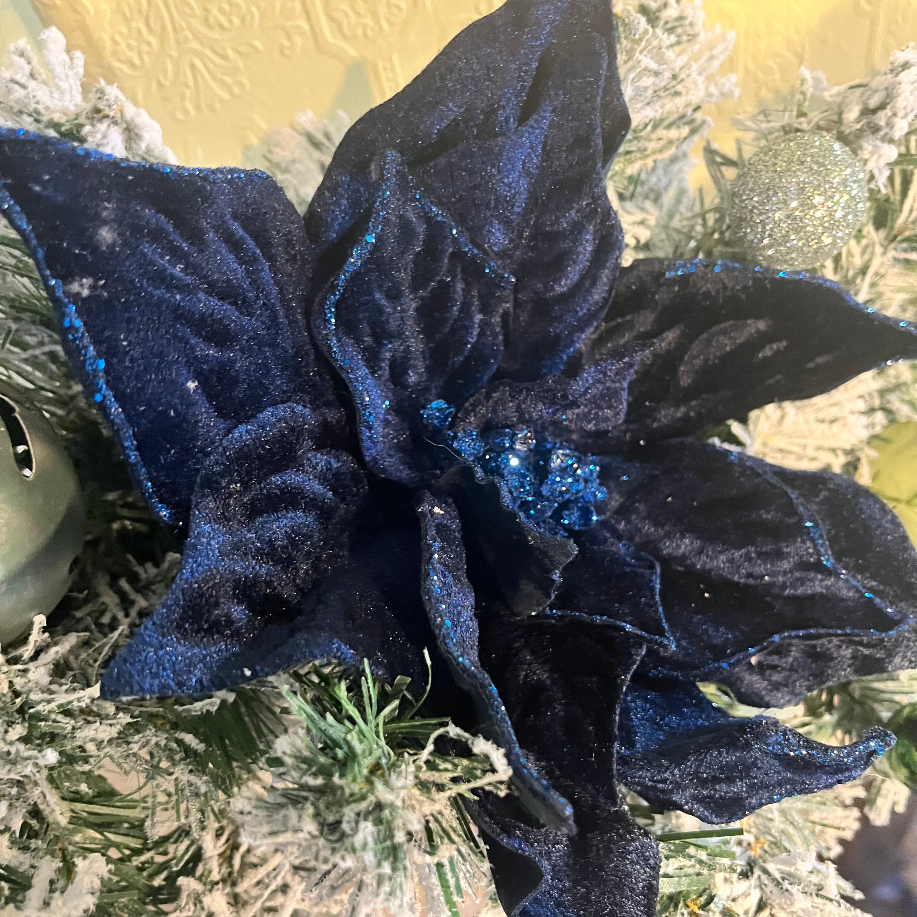 Navy blue and sage green snowy Christmas garland